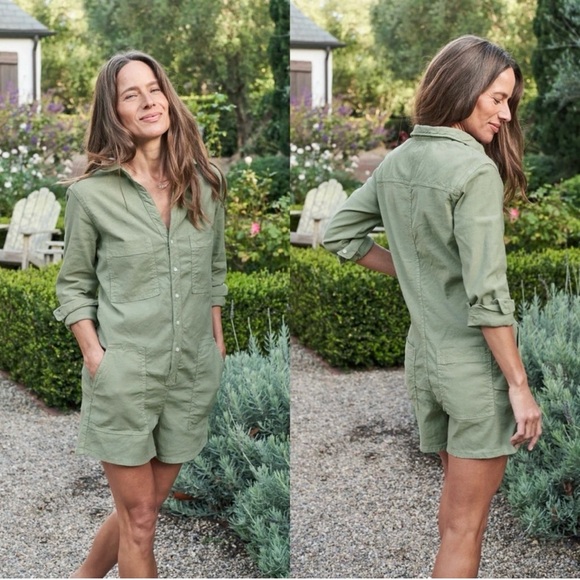 Frank & Eileen Pants - Frank & Eileen Romper Ireland Long Sleeve Playsuit Flax Buttoned Sage Size XXS